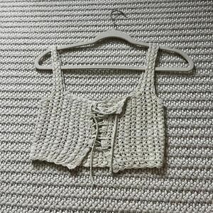 BP Tie Front Crop Crochet Tank